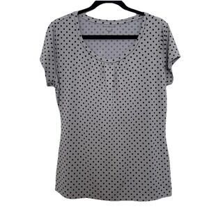 Worthington Womens  Gray Black Dot Short Sleeve Stretch Pleated Top Size‎ Large